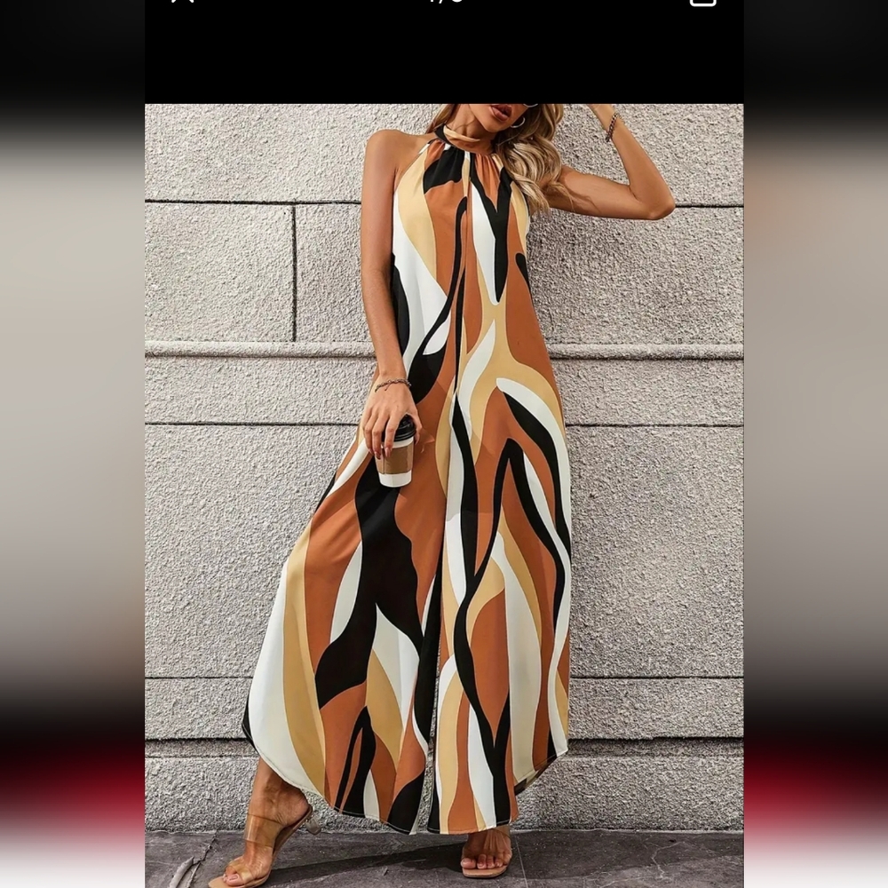 Stylish Halter Neck Jump Suit Wide Leg NWOT